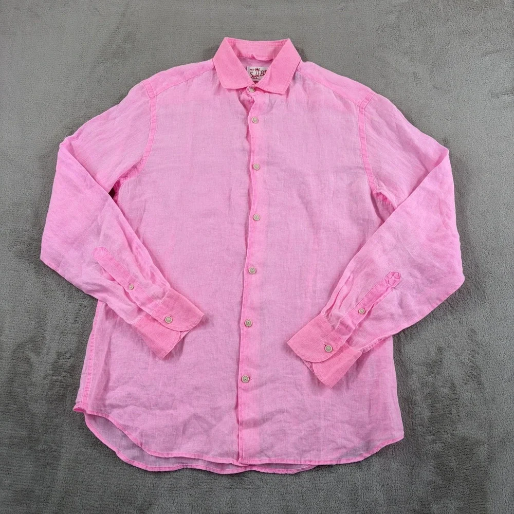 MC2 SAINT BARTH Pure 100% Linen Shirt in Pink Men Medium Resort Beach NWOT $200